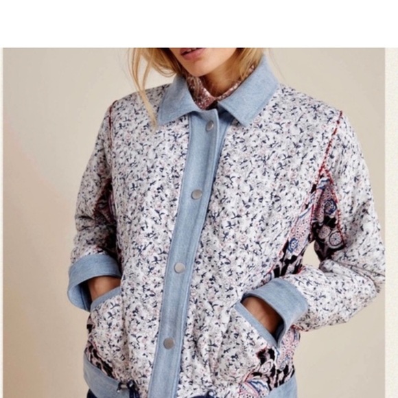 Anthropologie BlankNYC Denim-Trimmed Reversible Patchwork Quilted Jacket Size XS - Picture 2 of 15